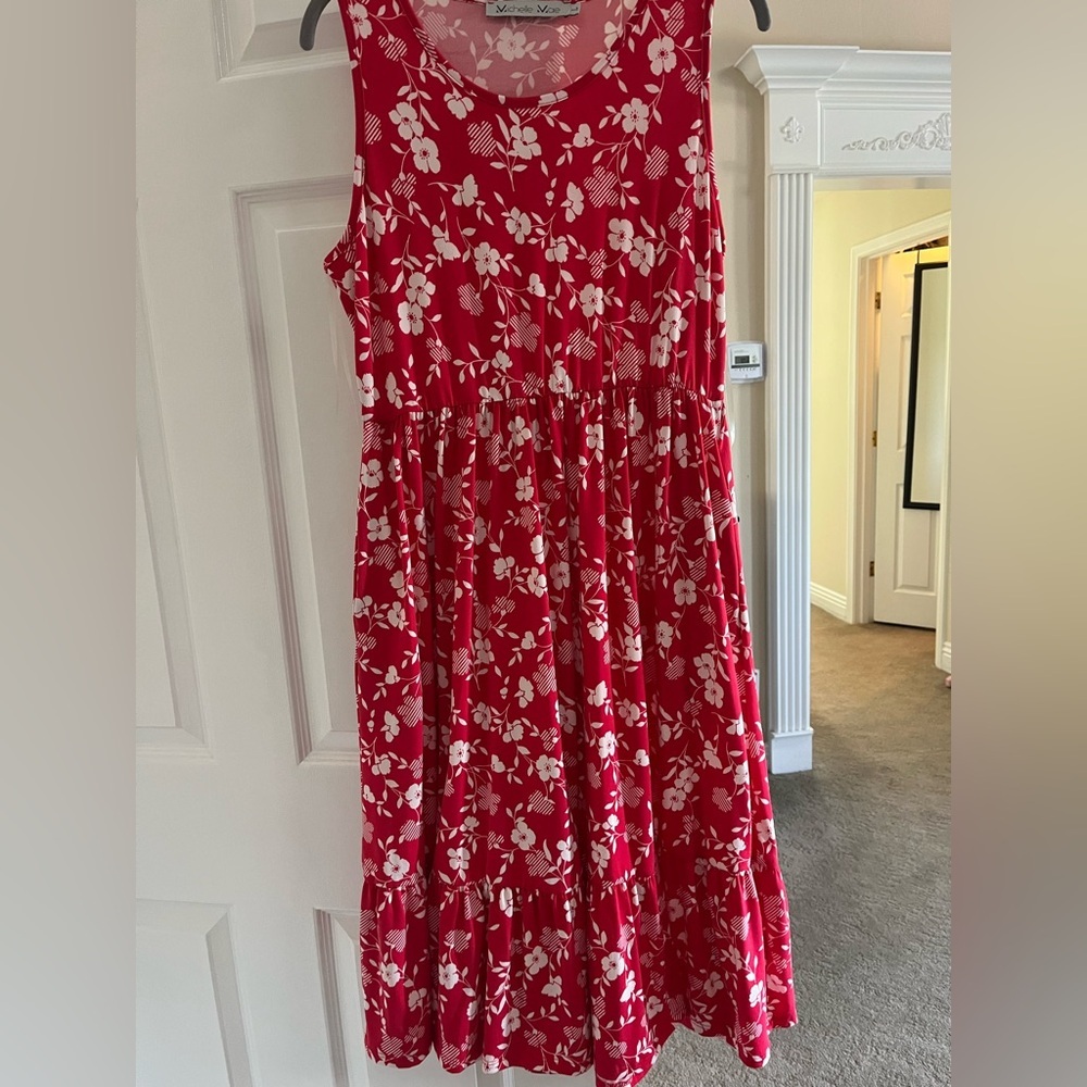 Michelle Mae Red and White Floral Dress NWOT